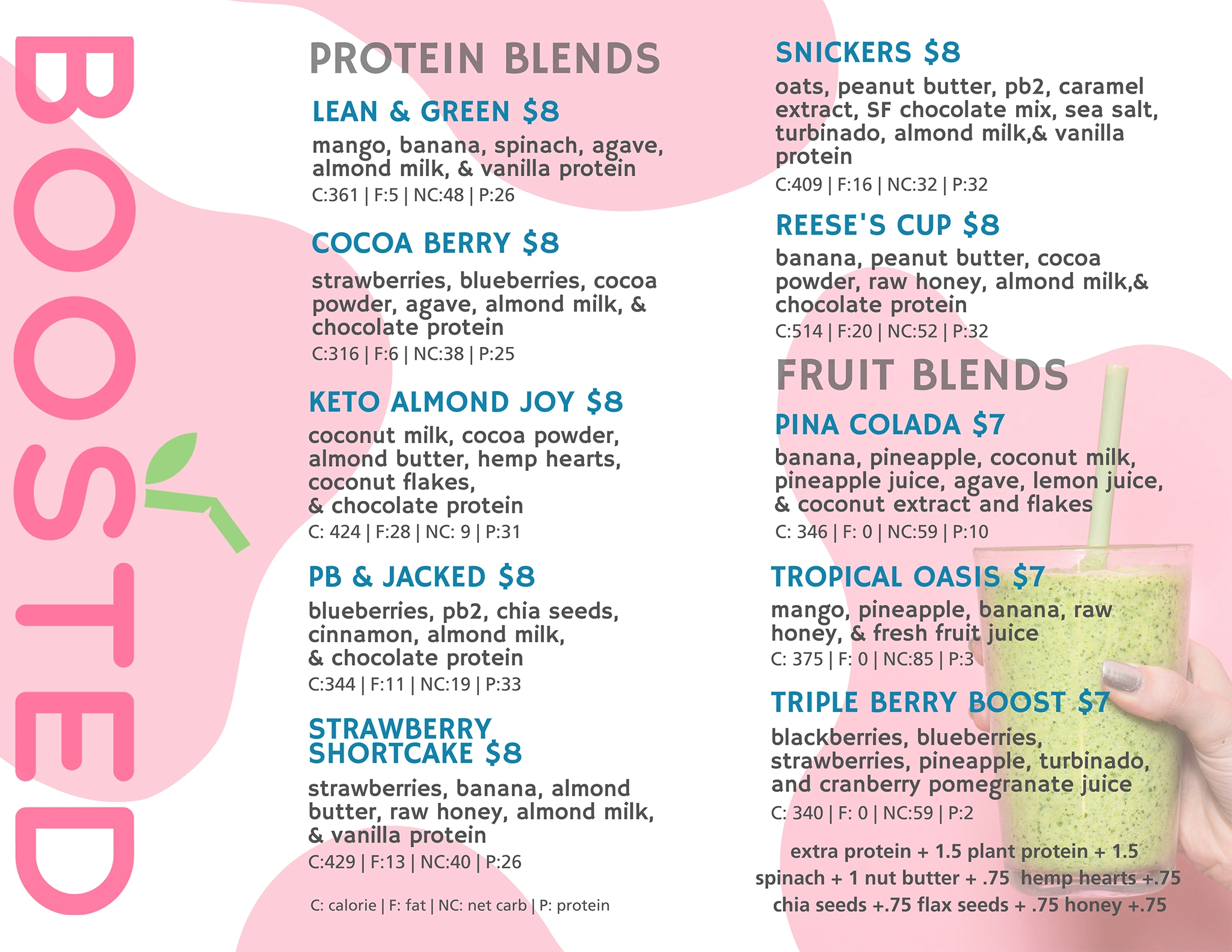 Boosted Smoothies Menu